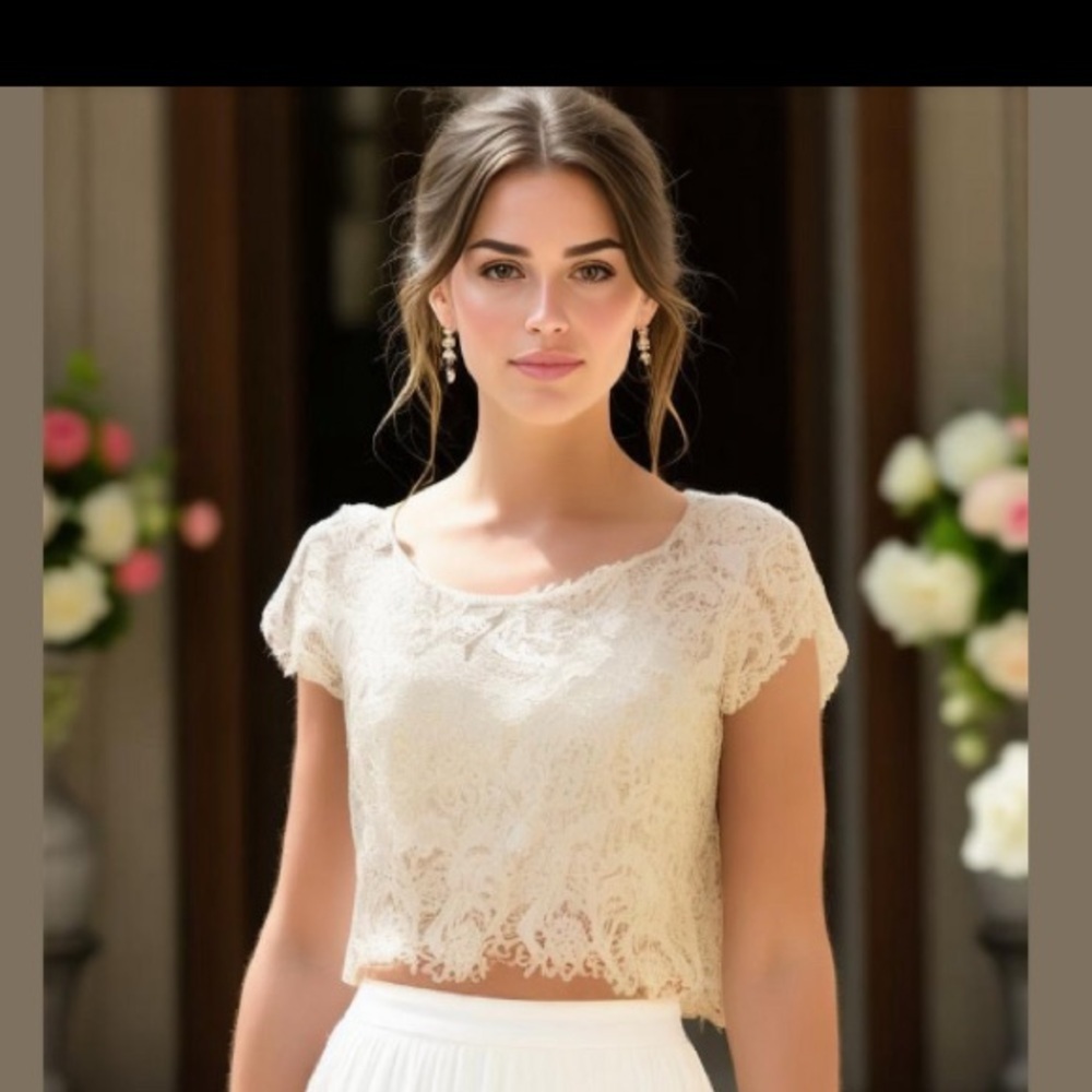INC International Concepts Cream Cotton Lacy Crop Top M - Picture 2 of 7